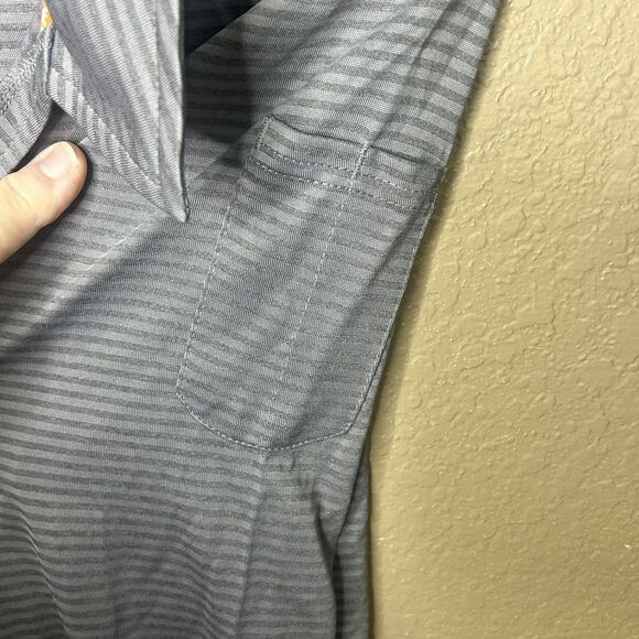 Whataburger Employee Polo Shirt Womens Med Gray Stripe Longsleeve Top Collar - Picture 6 of 9